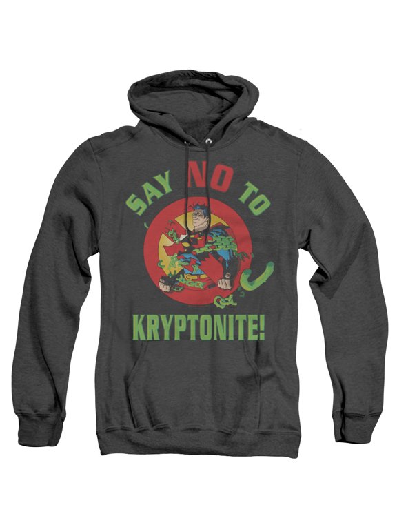 Superman Say No To Kryptonite Adult Heather Hoodie Sweatshirt Black