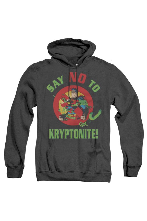 Superman Say No To Kryptonite Adult Heather Hoodie Sweatshirt Black