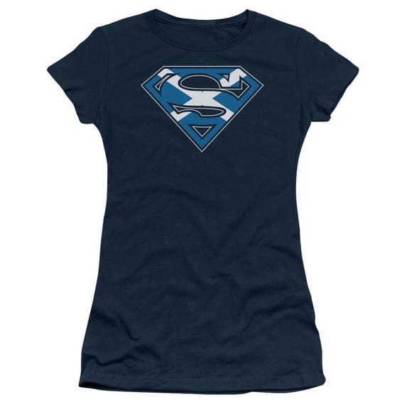 Superman - Scottish Shield - Juniors Teen Girls Cap Sleeve Shirt - Small