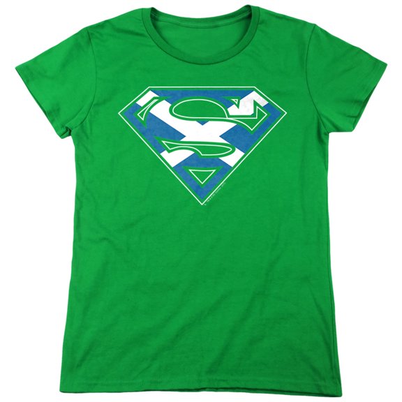 Superman Scottish Shield Women's T Shirt, Kelly Green, Medium