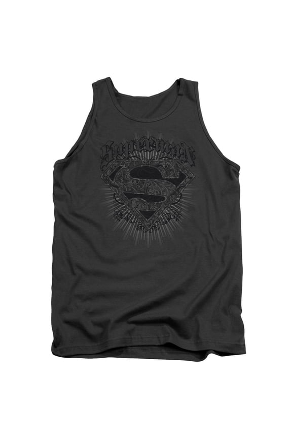Superman Scrolling Shield Adult Tank Top Charcoal