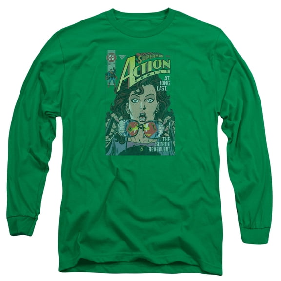 Superman Secret Revealved Long Sleeve Adult 18/1 T-Shirt Kelly Green