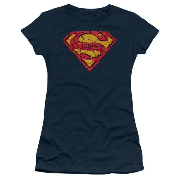 Superman Shattered Shield Junior Women's T-Shirt Sheer Navy