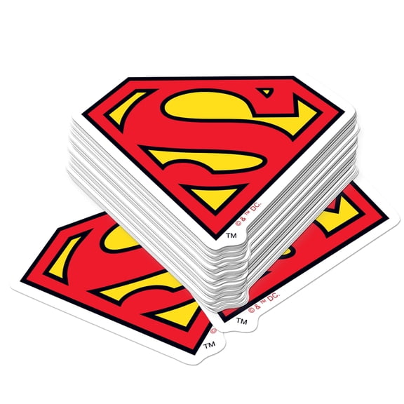 Superman Shield Logo 50ct Die Cut Vinyl Stickers Variety Pack Stacked Classic DC S Emblem Decals for Laptop, Water Bottle, Scrapbooking, Tablet, Indoor & Outdoor Use