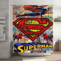 Superman Shower Curtain Cartoon Art Bath Shower Curtains with 12 Hooks, Waterproof Washable Polyester Bathroom Home Decor Set 72x72 Inch, Iron