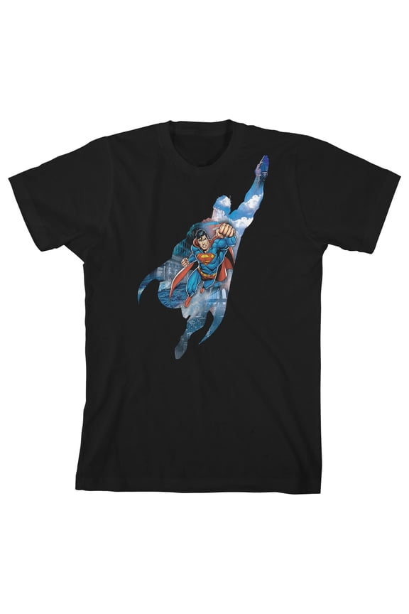 Superman Silhouette Graphics Trap Boy's Black T-shirt-Large