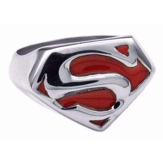 Superman Silvertone S Logo Stainless Steel Band Ring Size 10