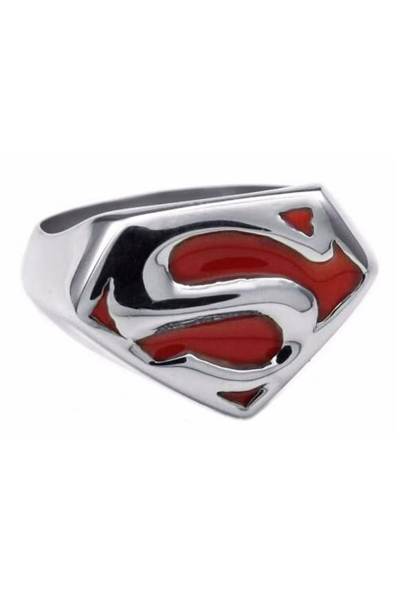 Superman Silvertone S Logo Stainless Steel Band Ring Size 12