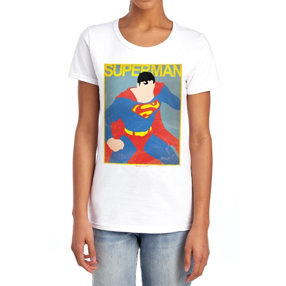 Superman Simple Sm Poster Women's T Shirt, White, 2X-Large