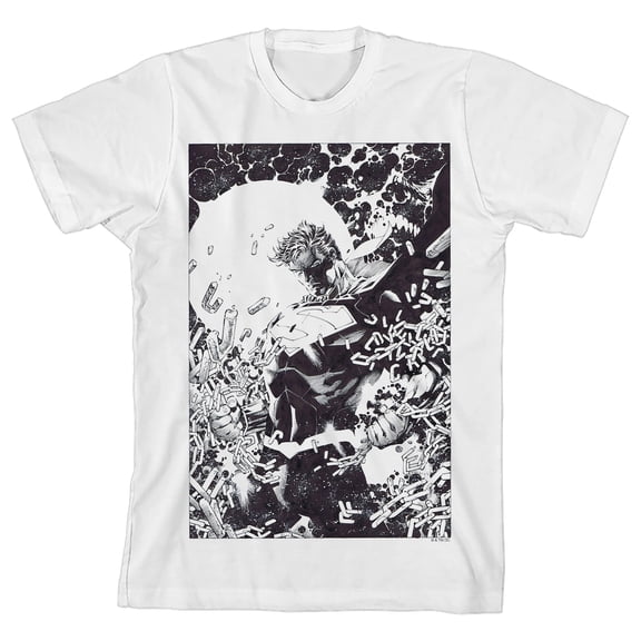 Superman Sketch Crew Neck Short Sleeve Boy's White T-shirt-Large