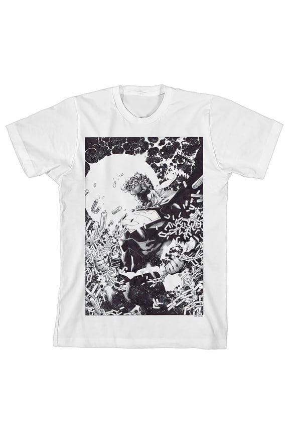 Superman Sketch Crew Neck Short Sleeve Boy's White T-shirt-XS