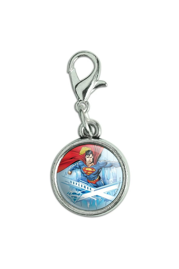 Superman Solitude Antiqued Bracelet Pendant Zipper Pull Charm with Lobster Clasp