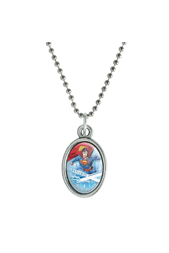 Superman Solitude Antiqued Oval Charm Pendant with Chain