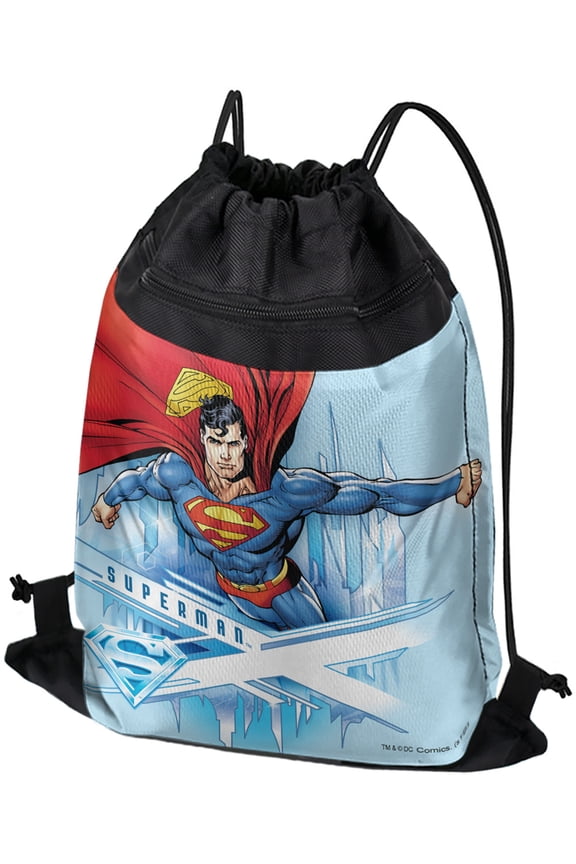 Superman Solitude Drawstring Backpack Sports Bag Sackpack 17" x 13", Perfect for Gym, Yoga or Practice