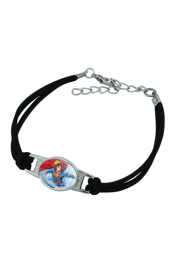 Superman Solitude Novelty Suede Leather Metal Bracelet