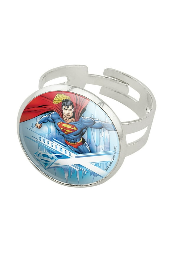 Superman Solitude Silver Plated Adjustable Novelty Ring