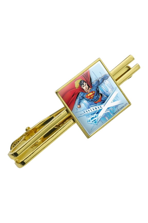 Superman Solitude Square Tie Bar Clip Clasp Tack- Silver or Gold