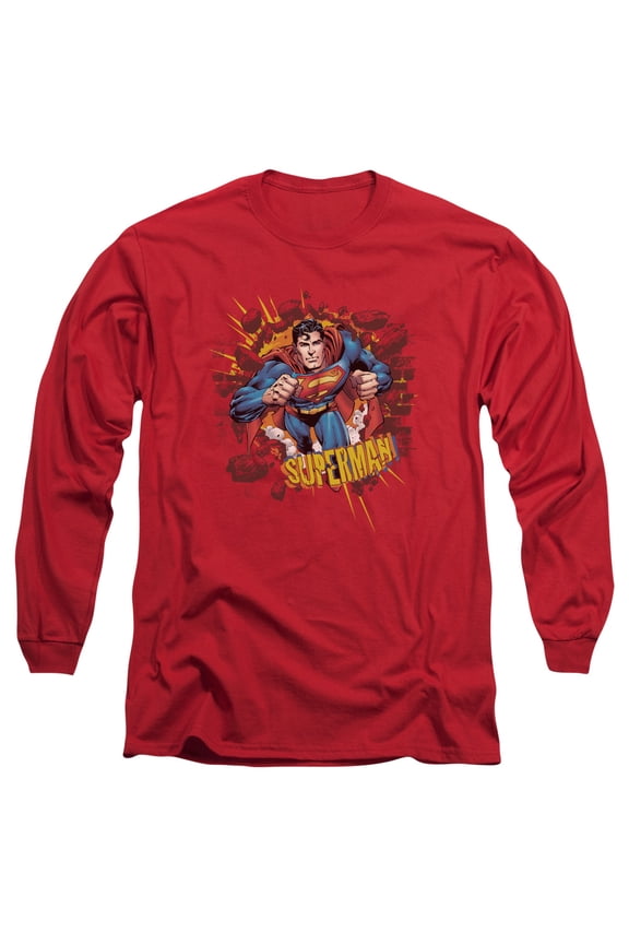 Superman Sorry About The Wall Long Sleeve Adult 18/1 T-Shirt Red