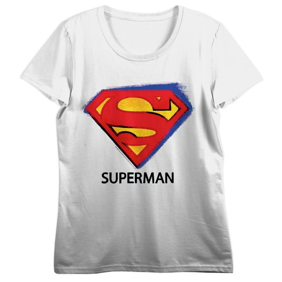 Superman Spray Paint Logo Art Crew Neck Short Sleeve Women's White T-shirt
-Medium