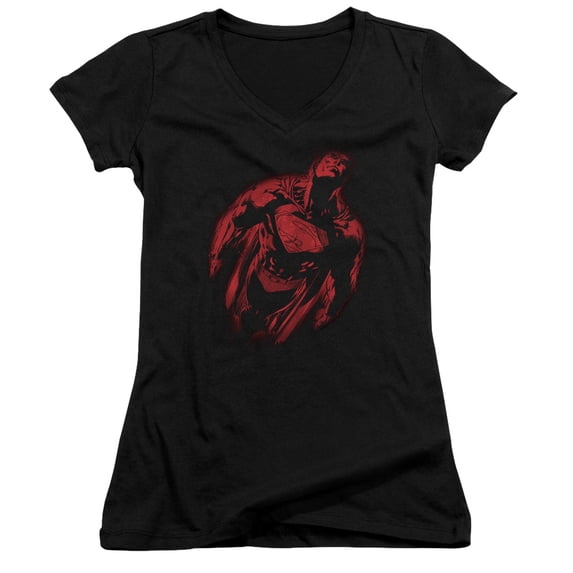 Superman Sprayed Supes Junior Women's V-Neck T-Shirt Black