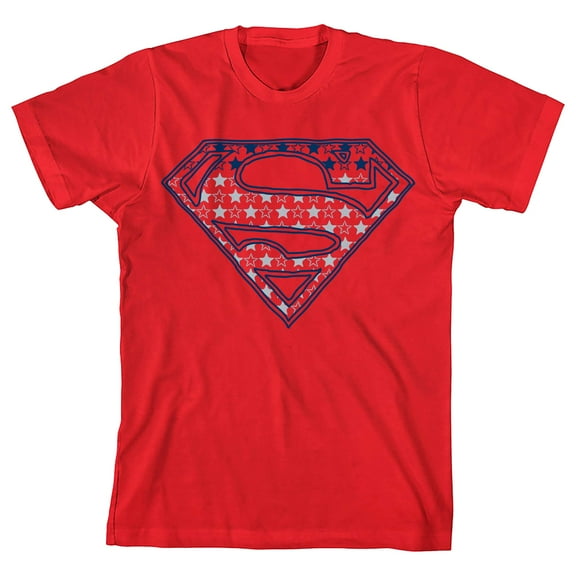 Superman Star-spangled Logo Boy's Red T-shirt-Medium