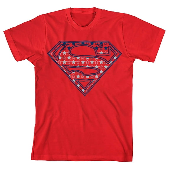 Superman Star-spangled Logo Boy's Red T-shirt-XL