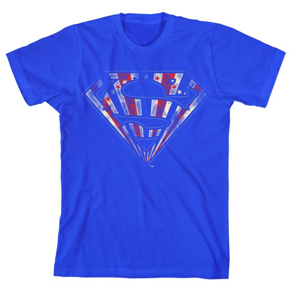 Superman Stars & Stripes Mask Youth Boys Royal Blue T-Shirt-Large