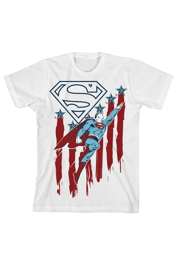 Superman Stars and Stripes Boy's White T-shirt-Large