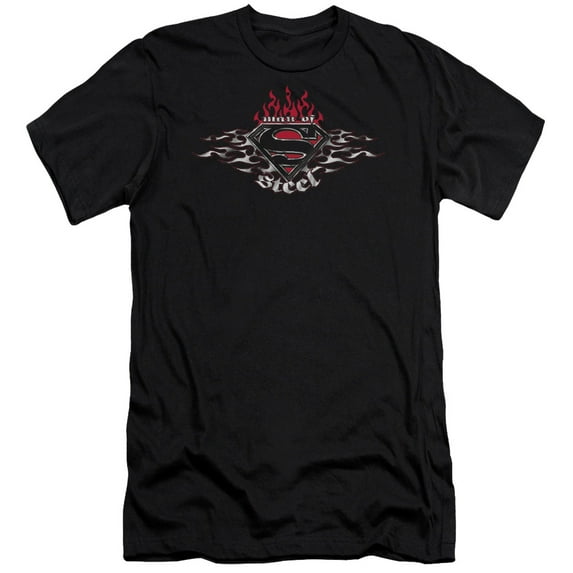 Superman - Steel Flames Shield - Premium Slim Fit Short Sleeve Shirt - Medium