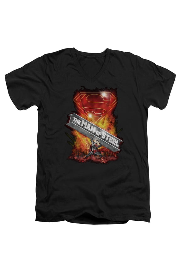 Superman Steel Girder Adult V-Neck T-Shirt Black