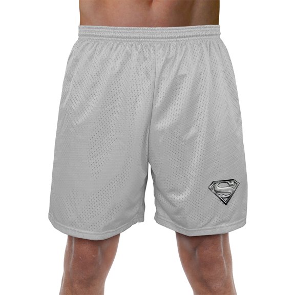 Superman Steel Logo Mens Lined Mesh Shorts, Silver, X-Large