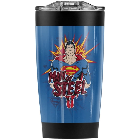 Superman Steel Pop Stainless Steel Tumbler 20 oz Coffee Travel Mug/Cup, Vacuum Insulated & Double Wall with Leakproof Sliding Lid | Great for Hot Drinks and Cold Beverages