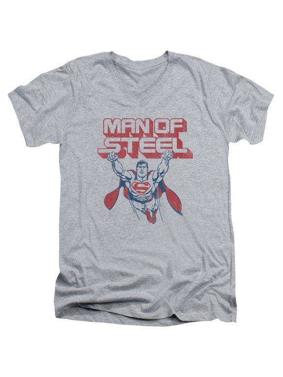 Superman Steel Retro Adult V-Neck T-Shirt Athletic Heather