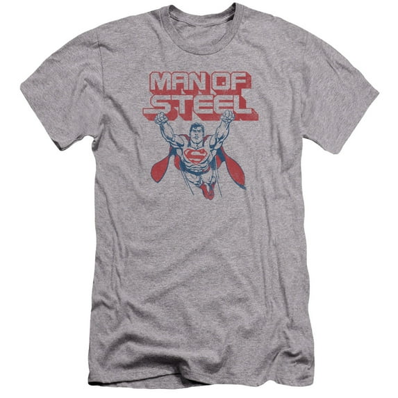 Superman Steel Retro Premium Adult Slim Fit 30/1 T-Shirt Athletic Heather