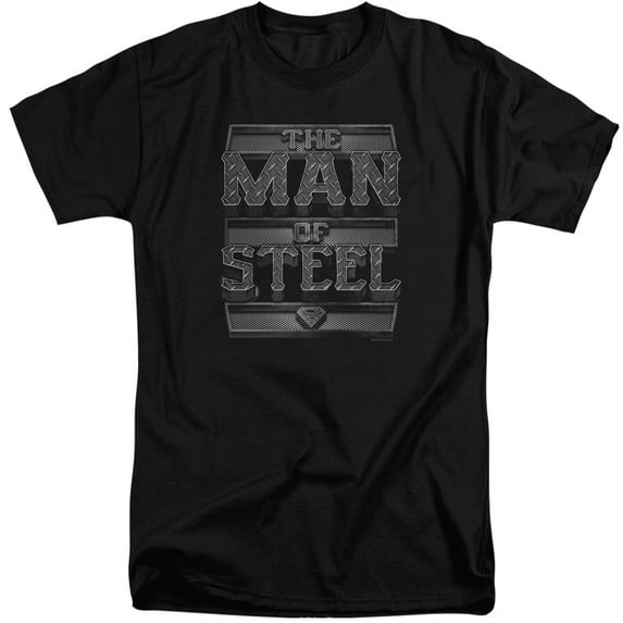 Superman Steel Text Adult Tall T-Shirt Black