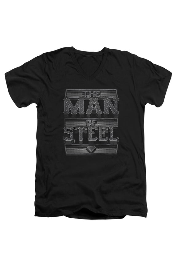 Superman Steel Text Adult V-Neck T-Shirt Black