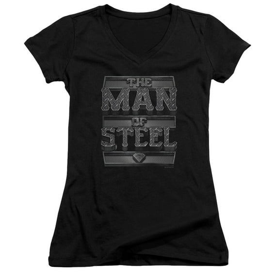 Superman Steel Text Junior Women's V-Neck T-Shirt Black