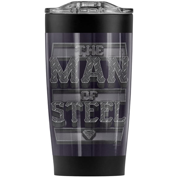 Superman Steel Text Stainless Steel Tumbler 20 oz Coffee Travel Mug/Cup, Vacuum Insulated & Double Wall with Leakproof Sliding Lid | Great for Hot Drinks and Cold Beverages