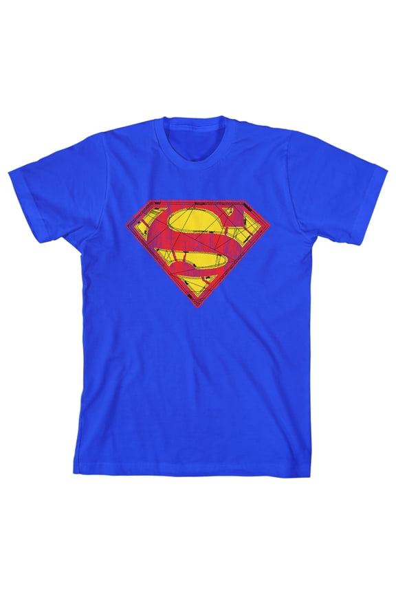 Superman Stitch-Style S Logo Youth Royal Blue Graphic Tee-XL