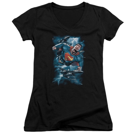 Superman Stormy Flight Junior Women's V-Neck T-Shirt Black