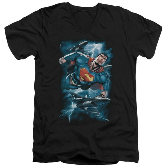 Superman - Stormy Flight - Slim Fit V Neck Shirt - Large