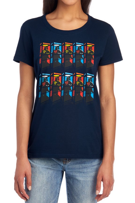 Superman Super Booths Women's T Shirt, Navy, Medium