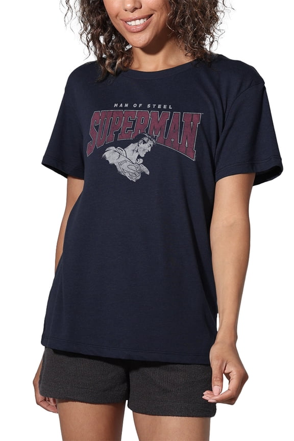 Superman Super College Women's Loose T-Shirt, Navy, X-Large
