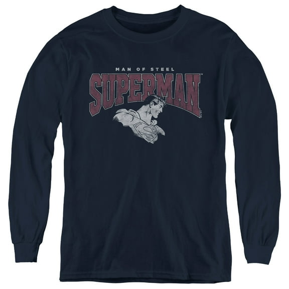 Superman Super College Youth Long Sleeve T Shirt, Navy, Small
