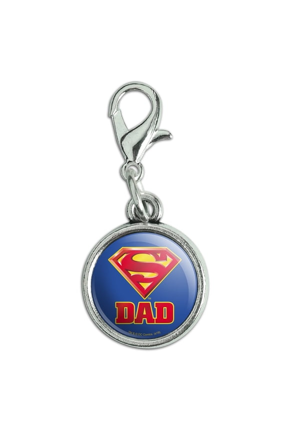 Superman Super Dad Shield Logo Antiqued Bracelet Pendant Zipper Pull Charm with Lobster Clasp