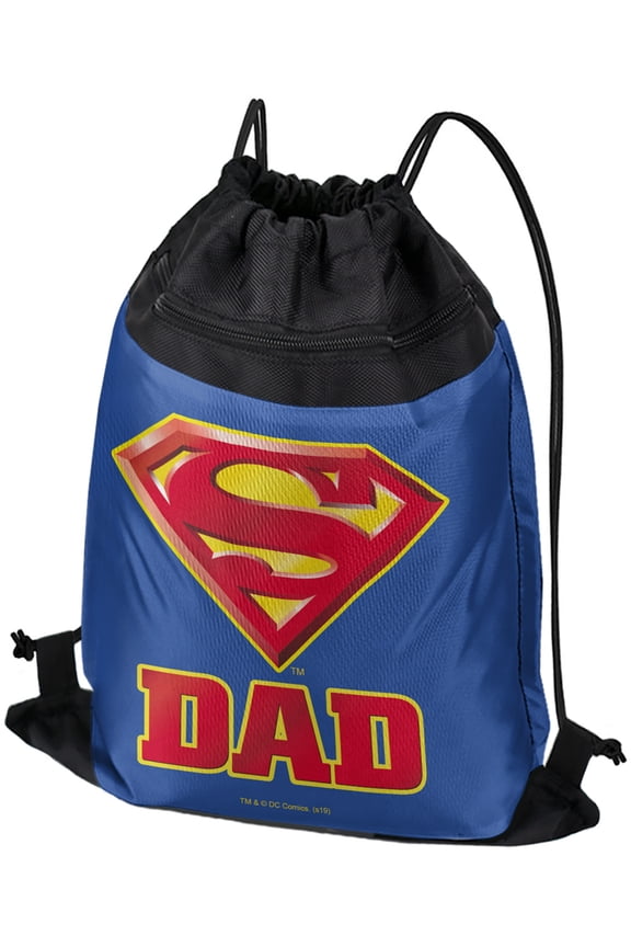 Superman Super Dad Shield Logo Drawstring Backpack Sports Bag Sackpack 17" x 13", Perfect for Gym, Yoga or Practice