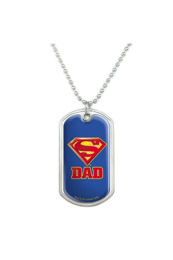 Superman Super Dad Shield Logo Military Dog Tag Pendant Necklace with Chain