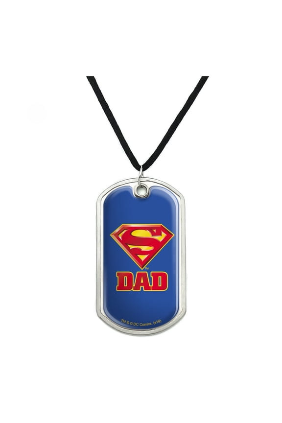 Superman Super Dad Shield Logo Military Dog Tag Pendant Necklace with Cord