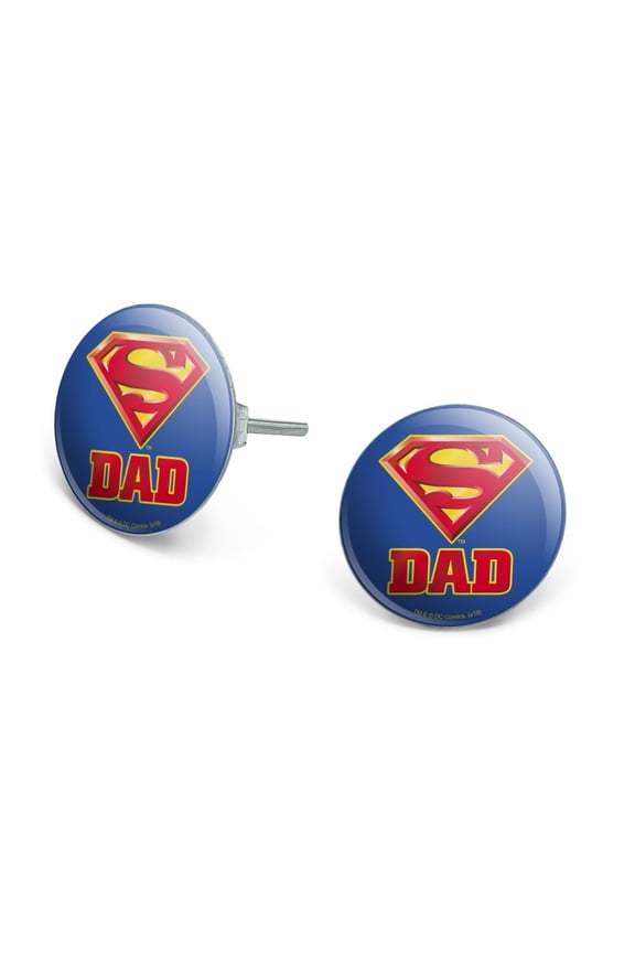 Superman Super Dad Shield Logo Novelty Silver Plated Stud Earrings