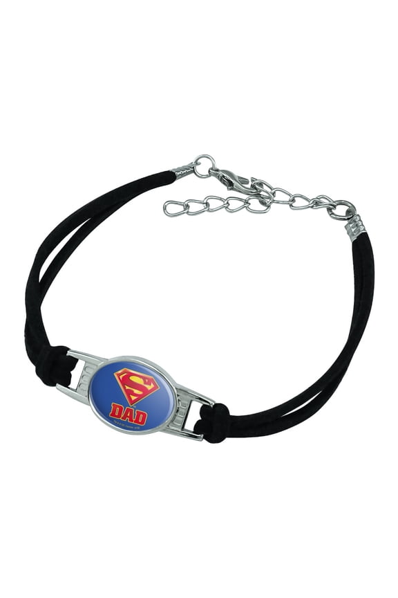 Super Dad Shield Logo Novelty Suede Leather Metal Bracelet